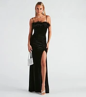 Jaime Feather Trim Velvet Mermaid Dress