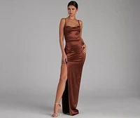 Lala High Slit Satin Formal Dress