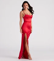 Lala High Slit Satin Formal Dress