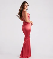 Jennifer Stretch Satin Ruched Formal Dress