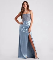 Lily Formal Sequin Satin Slit Long Dress