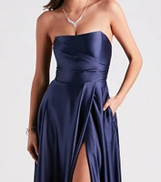 Briana Formal Satin Strapless A-Line Dress