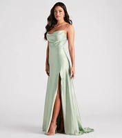 Marva Formal Satin Cowl Neck Dress