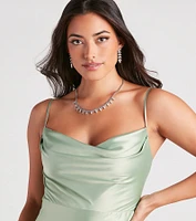 Marva Formal Satin Cowl Neck Dress