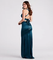 Bella Formal Glitter Satin Mermaid Dress