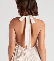 Kacey Formal Halter Pleated Long Dress
