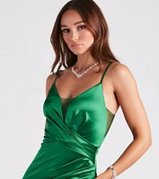 Kiley Formal Satin V-Neck Long Dress