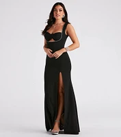 Priyanka Formal Crepe Rhinestone Trim Dress