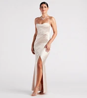 Stacie Satin Corset Wrap Formal Dress