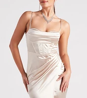 Stacie Satin Corset Wrap Formal Dress