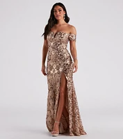 Carter Sequin Scroll A-Line Formal Dress