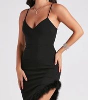 Kamila Formal Crepe Marabou Feather Dress