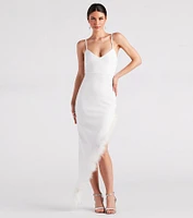 Kamila Formal Crepe Marabou Feather Dress