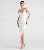 Kamila Formal Crepe Marabou Feather Dress