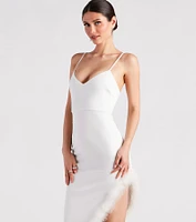 Kamila Formal Crepe Marabou Feather Dress