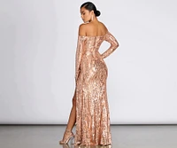Becca Formal High Slit Sequin Dress