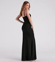Raven Formal Crepe Rhinestone Trim Dress