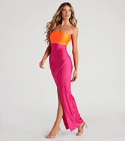 Denise Formal Square Neck Slit Dress