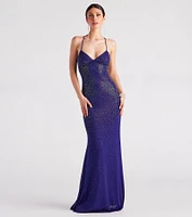 Blair Lace-Up A-Line Rhinestone Formal Dress