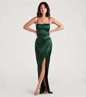 Mayra Formal Satin Slit Long Dress