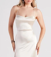 Sutton High Slit Satin Formal Dress