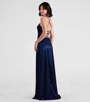 Sutton High Slit Satin Formal Dress