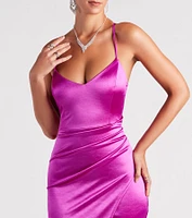Margret Formal Satin Asymmetrical Long Dress