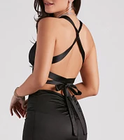 Sam Formal Satin Open Back Dress