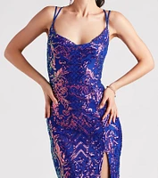 Phoebe Formal Sequin Cowl Neck Long Dress