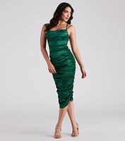 Mandy Formal Satin Lace-Up Midi Dress
