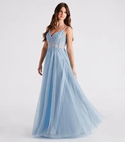 Jaci Rhinestone Embroidered Mesh Formal Dress