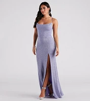 Doria Formal High Slit Glitter Dress