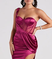 Lo Formal One-Shoulder Satin Corset Dress