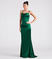 Marley Formal Satin Cowl Neck Mermaid Dress