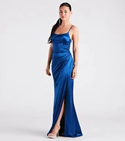 Vickie Formal Satin Scoop Neck Mermaid Dress