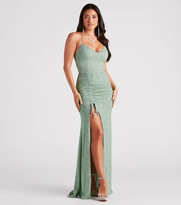 Raina Glitter Knit High Slit Mermaid Dress