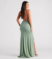 Raina Glitter Knit High Slit Mermaid Dress