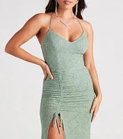 Raina Glitter Knit High Slit Mermaid Dress