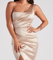 Isla Satin One-Shoulder Wrap Dress