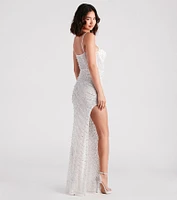 Kaylie Iridescent Rhinestone Sheer Mesh Formal Dress