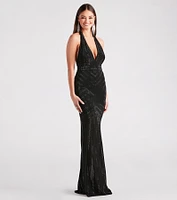 Miriam Rhinestone Plunging Halter Mermaid Dress