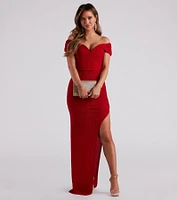 Elianna Off-The-Shoulder Glitter Formal Dress