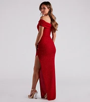 Elianna Off-The-Shoulder Glitter Formal Dress