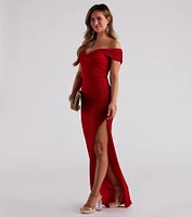 Elianna Off-The-Shoulder Glitter Formal Dress