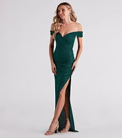 Elianna Off-The-Shoulder Glitter Formal Dress