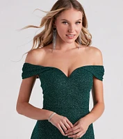 Elianna Off-The-Shoulder Glitter Formal Dress