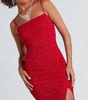 Hayden Ruched Glitter Knit Mermaid Dress