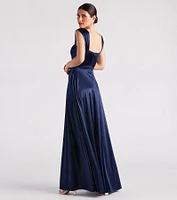 Lisa Satin High Slit A-Line Formal Dress