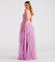 Ariana Strapless Ruffled Mesh Formal Dress