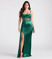Fallon Satin Corset Side Sash Formal Dress